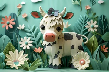 Wall Mural - Adorable and cute 3D cow illustration