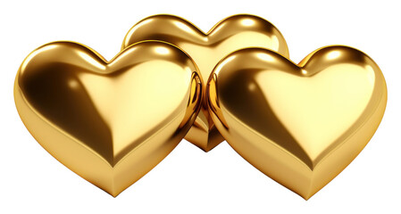 Wall Mural - PNG Three mini hearts gold jewelry white background.