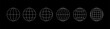 © NazArt - World globe grids in circle form. Linear striped spheres, earth latitude and longitude line grid. Retro futuristic design elements. Vector illustration