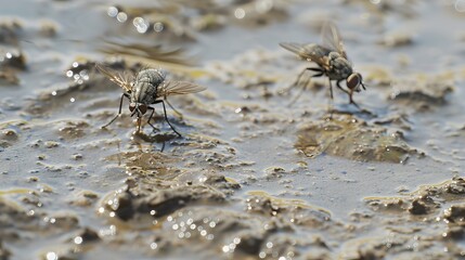 Wall Mural - flies walking on the dirty water 