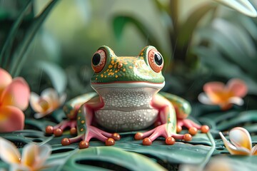 Wall Mural - Adorable and cute 3D frog illustration