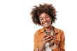 © MobiWall - Portrait of a happy woman using mobile phone isolated over PNG transparent background
