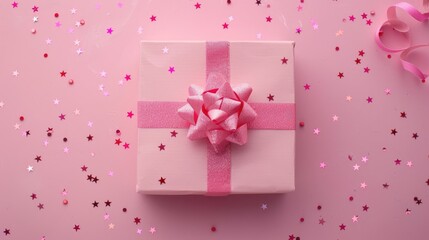 Poster - Minimal Design Pink Gift Box for Christmas New Year Birthday Valentine Celebration