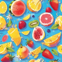 Wall Mural - Texture of delicious and fresh fruits and berries