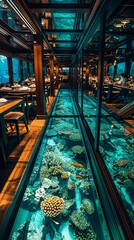 Wall Mural - a very long table with a lot of corals on it