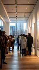 Wall Mural - a group of people looking at art on display