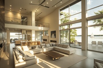 Wall Mural - a living room filled with furniture and large windows