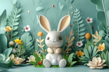 Wall Mural - Adorable and cute 3D rabbit illustration