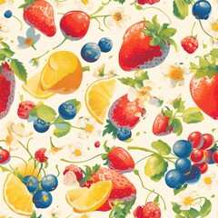 Wall Mural - Texture of delicious and fresh fruits and berries