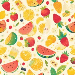 Wall Mural - Texture of delicious and fresh fruits and berries