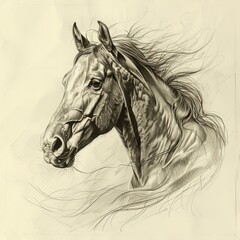Naklejka na meble freehand horse pencil drawing, horse drawing