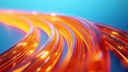 Wall Mural - fiber optic cables orange color on a blue background