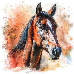  portrait of a horse in aquarelle style, horse drawing