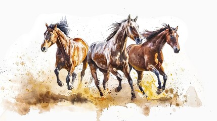 Wall Mural - Watercolor drawing of a running horses, horse drawing