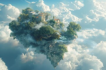 Wall Mural - Floating Island City in the Clouds