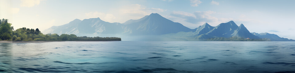 Wall Mural - A beautiful view of the ocean with mountains in the background