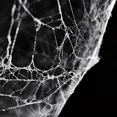 Macro shot of the intricate texture of a cobweb