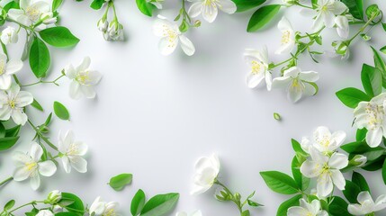 A rectangular vine frame with white jasmine flowers, isolated on a white background, soft and elegant, high-resolution, professional clarity