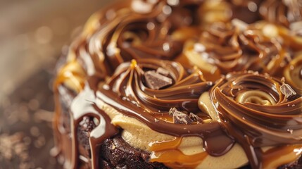 Wall Mural - Swirling ribbons of caramel and fudge intertwine in a dance of decadence, transforming each bite into a moment of pure bliss.