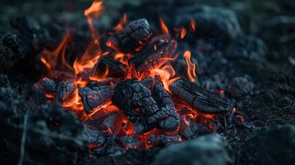 Wall Mural - The smoldering intensity of the flaming coals evokes a primal connection to the elements, reminding us of our innate connection to the earth and its natural rhythms.