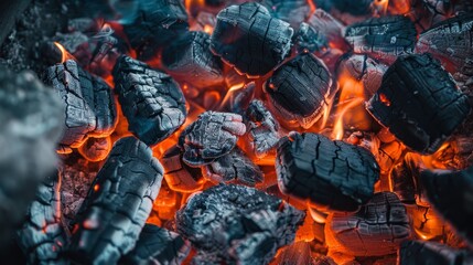 Wall Mural - The smoldering intensity of the flaming coals evokes a primal connection to the elements, reminding us of our innate connection to the earth and its natural rhythms.