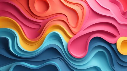 Wall Mural - cover or flyer template with abstract paper cut blue green pink yellow background.