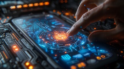 Poster - finger interacting with futuristic smartphone interface