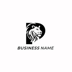 Sticker - design logo creative letter P and head lion