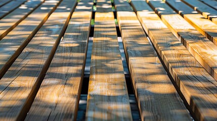 Poster - twenty-five unedged boards lay in a pattern, casting shadows and highlighting their natural grain.
