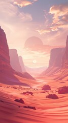 Wall Mural - Pink Sunset Over a Canyon on an Alien Planet
