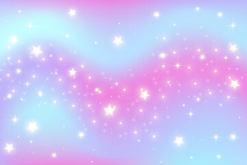 Wall Mural - pink unicorn sky with stars. cute purple pastel background. fantasy dreaming galaxy and magic wavy s