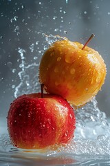 Poster - red and yellow apples splashing in water