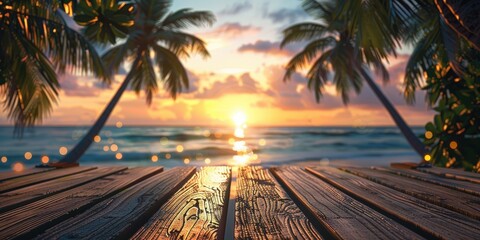 Sticker - Tropical Sunset Over Wooden Deck