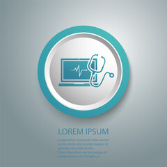 Poster - Computer diagnostic icon, medical or industry examination, stethoscope with laptop, technology maintenance, pulse on the screen, symbol on white background