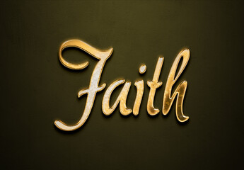 Wall Mural - Old gold text effect of word Faith with 3D glossy style Mockup.