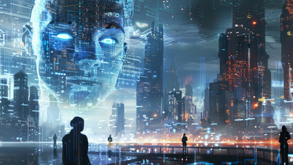 Wall Mural - Digital Dawn: Futuristic City with AI