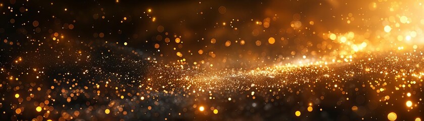 Poster - abstract glowing particles in golden light over dark background, perfect for festive, celebration, a