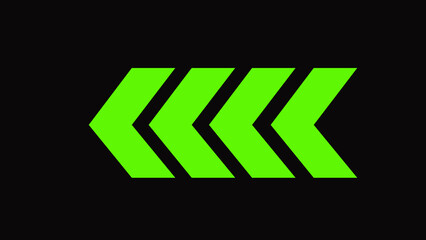Poster - Green color or design images. Left direction arrows symbols. Warning striped arrow. Safety type.Isolated on black background.