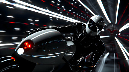 Wall Mural - Futuristic Robotic Androids Riding Sci-Fi Motorcycles - Advanced AI Urban Riders Concept