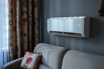 Wall Mural - a sleek and stylish air conditioner unit seamlessly mounted on the wall of a contemporary apartment, blending seamlessly with the interior decor