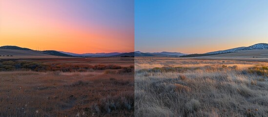 Canvas Print - Sunset Landscape With a Split View of the Same Scene