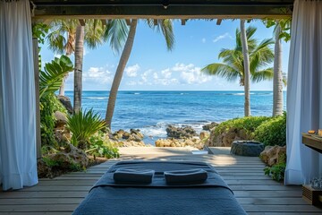 A beachside spa offering massages with a view of the ocean