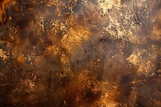 Sophisticated bronze abstract art background with rich brushstrokes and metallic luster on a stylish canvas surface