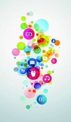 Poster - Abstract colorful circles and squares representing digital icons and connectivity on a white background