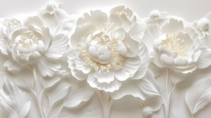 Wall Mural - White paper carving peony flowers illustration poster background