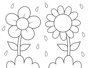 Wall Mural - flower coloring page, large shapes outline drawing