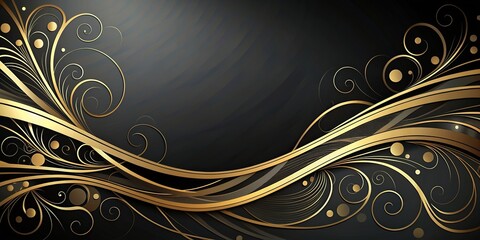 Wall Mural - Abstract black and gold background with elegant swirls and shapes, luxury, sophisticated, modern, design, texture, shiny