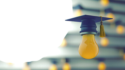 Wall Mural - Academic graduation cap on a light bulb. 3d rendering