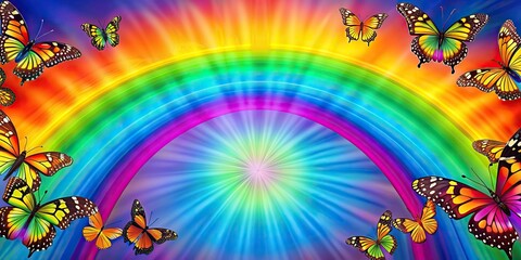 Wall Mural - Vibrant rainbow and butterfly pattern , rainbow, butterfly, colors, vibrant, pattern, whimsical, design, decoration, nature