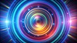© wasan - Abstract colorful circular lines on dark blue background with radial moving flow, glow, and optical art effect , circular